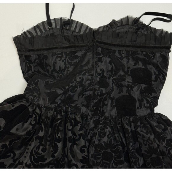 Hell Bunny Black Velvet Skull Damask Gothic Mini Dress Tulle Small Whimsygoth - Picture 8 of 8